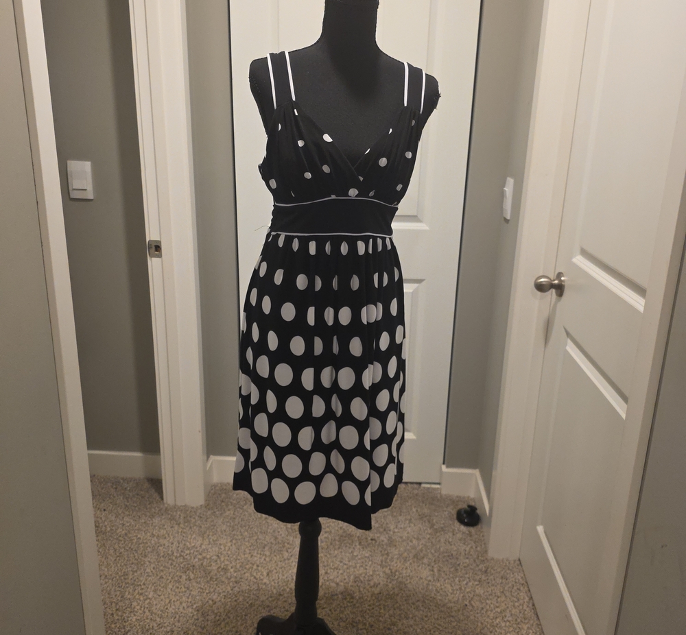 Maurices Black and White Polka Dot Sleeveless V-Neck Dress